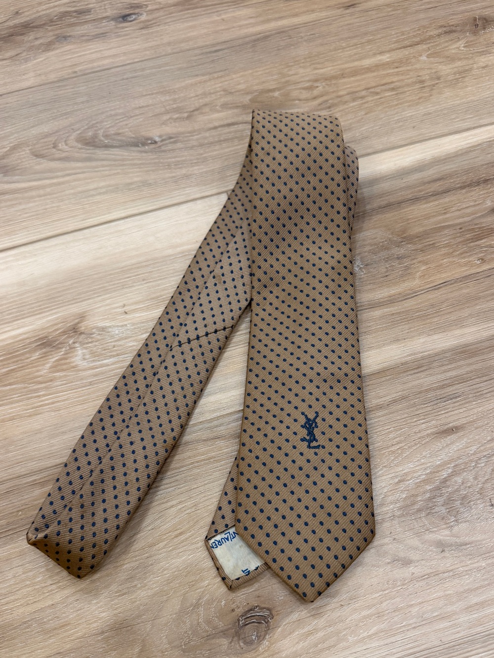 Vintage YSL tan and blue dotted tie